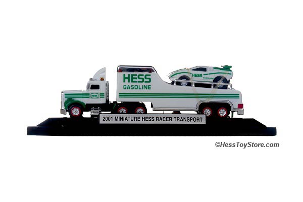 Details about   2001 Hess Miniature Racer Race Car Transport Truck NIB 
